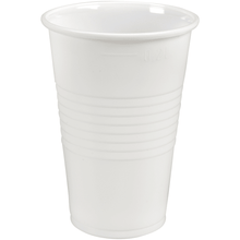 A white paper cup from Abena Re-Seller GmbH (PP, 20 cl), featuring horizontal grooves, stands upright against a plain white background. Package: 100 pieces.