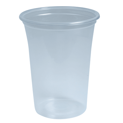 Pictured is a transparent Abena Re-Seller GmbH drinking glass made of shatterproof polypropylene against a white background. This dishwasher-safe cup has a slightly flared rim and smooth sides.