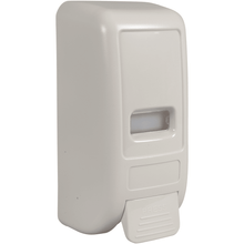The Abena Re-Seller GmbH push button dispenser (1,000 ml, white) is a wall-mounted soap dispenser with a rectangular push lever labeled "PRESS" and a small viewing window for content control.