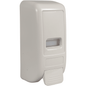 The Abena Re-Seller GmbH push button dispenser (1,000 ml, white) is a wall-mounted soap dispenser with a rectangular push lever labeled "PRESS" and a small viewing window for content control.