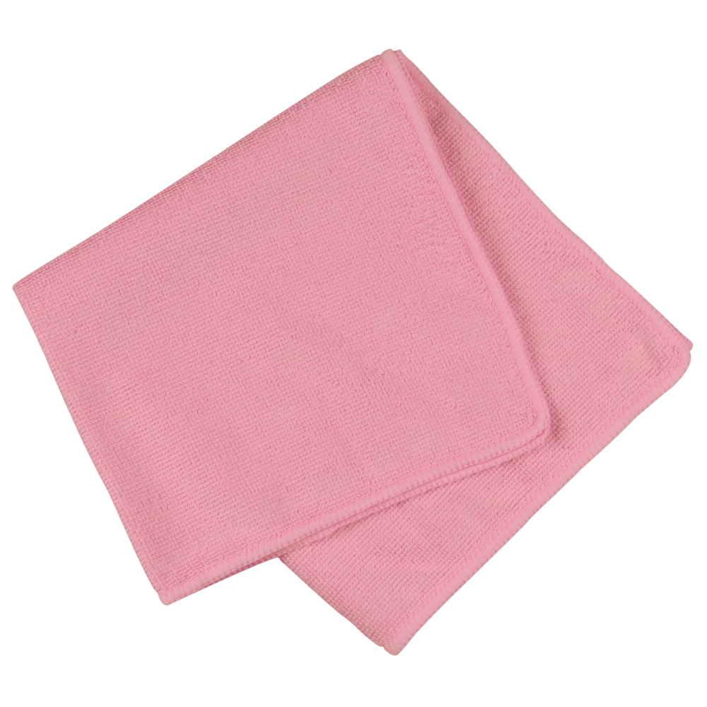 Pictured is a folded light pink microfiber cloth ENA Standard, 40x40 cm from Abena Re-Seller GmbH, with visible edge stitching on a white background.