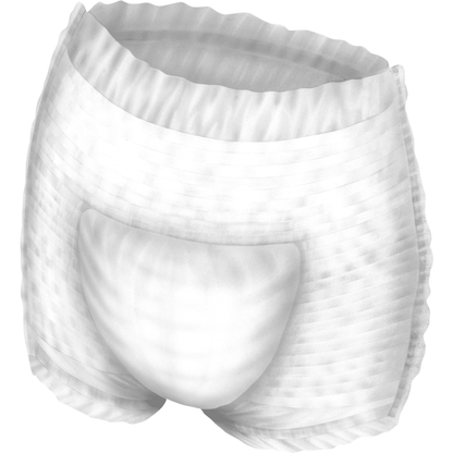 Close-up of a single ABENA Pants Special Premium from Abena Re-Seller GmbH, with elastic waistband and leg openings, viewed from the front and slightly from above.