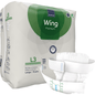 A package of Abena Re-Seller GmbH ABENA Wing Premium is shown with 15 large incontinence products with belt in green and white colors. An unfolded product is shown at the front, highlighting both protection and comfort.