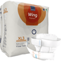 Pictured is a pack of ABENA Wing Premium from Abena Re-Seller GmbH, labeled for bladder protection and skin health, with an unfolded X-Large diaper in the foreground; the pack contains 15 pieces for protection and comfort.