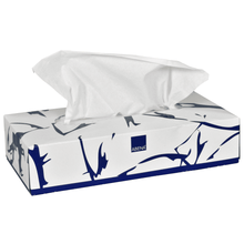 A rectangular box of Abena Re-Seller GmbH cosmetic tissues, 2-ply, 19.5x20 cm, high white (pack of 100 pieces), features a white and blue design with a tissue partially pulled out of the lid.