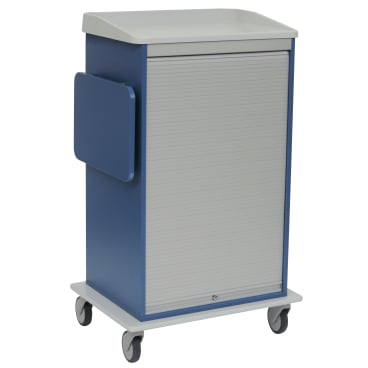 The Novocal Roll-Up multi-purpose cart features a robust full plastic panel chassis, four wheels, a roll-up front door, and a side attachment - perfect for versatile mobile storage. Brand: Novocal. Package size: 1 piece.
