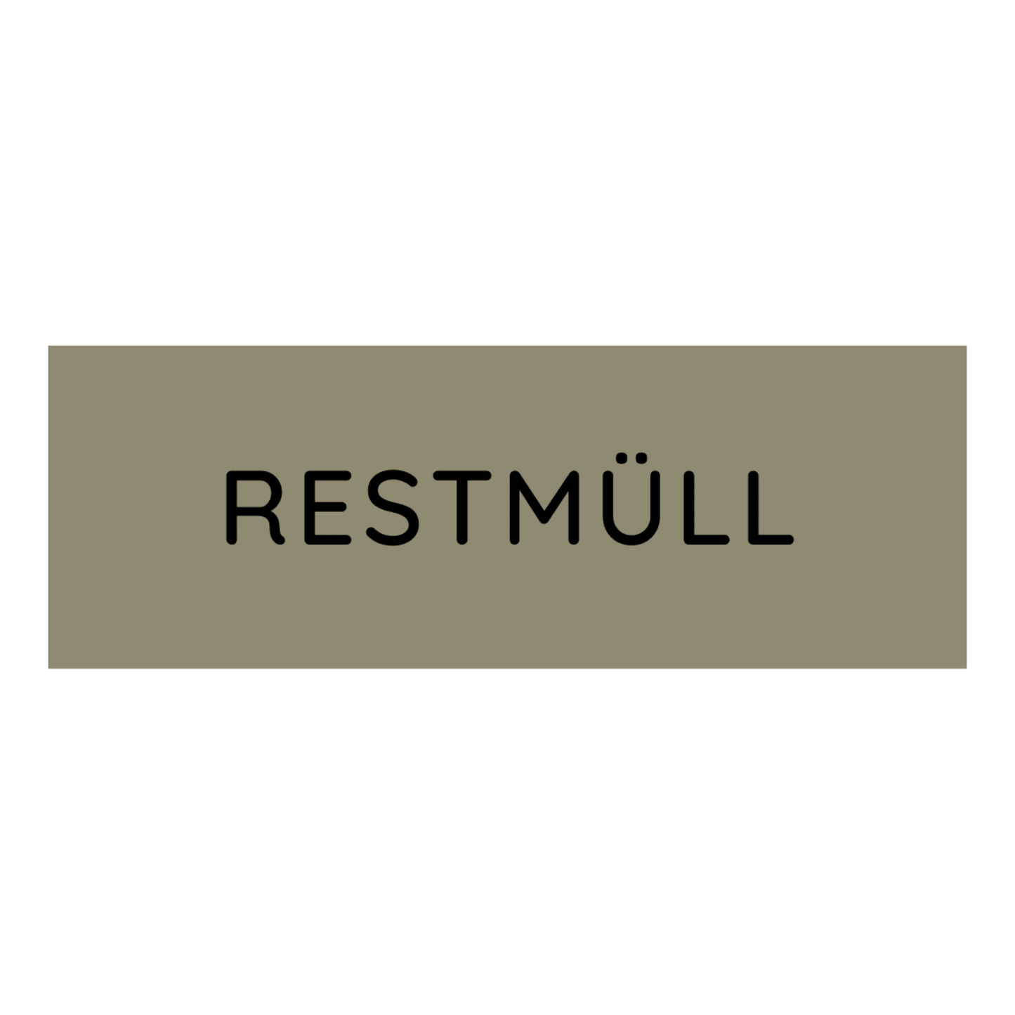 A rectangular gray sign with the inscription "RESIDUAL WASTE" in black color identifies general waste and distinguishes it from items with the Novocal colored recyclable sticker small, with text: Organic waste (Brown), used for organic waste in waste separation.