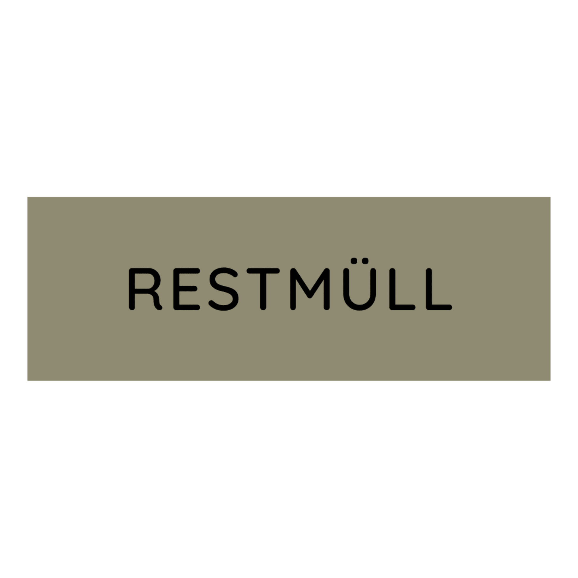 A rectangular gray sign with the inscription "RESIDUAL WASTE" in black color identifies general waste and distinguishes it from items with the Novocal colored recyclable sticker small, with text: Organic waste (Brown), used for organic waste in waste separation.