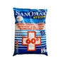A 15 kg package of Rösch Sanomat Disinfection Detergent from Rösch Germany GmbH is designed in blue-red and features a prominent red cross. It is RKI-listed, VAH-certified, and suitable for washing temperatures up to 60 degrees Celsius.