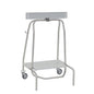 The Novocal waste collector "Genius" features a stable metal frame, four wheels, a flat lower shelf, and a clamping ring with 1 foot pedal for 40L bags. Pictured against a white background. Brand: Novocal.