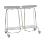 The Novocal dual waste collector "Genius" features a stainless steel frame with four swivel casters, two white platforms, and upper rods - ideal for efficient waste separation. All pipe connections are seamlessly welded.