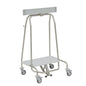 The Novocal waste collector "Genius" with clamping ring and pedal for 70-liter bags (Format: 57 | Pack of 1 piece) features four swivel casters, a flat white lower shelf, and an upper bar, shown on a white background.