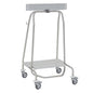 The Novocal stainless steel waste collector "Genius" features a metal tube frame, four swivel casters, a rectangular base plate, and an upper metal bar for durable construction and hygienic waste disposal. Brand: Novocal.