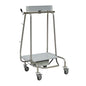 A stable Novocal equipment trolley made of metal with four wheels, a flat lower shelf, an upper bar, and side hooks - ideal for combining with the Novocal waste collector "Genius Plus" stainless steel frame (pack of 1 piece).