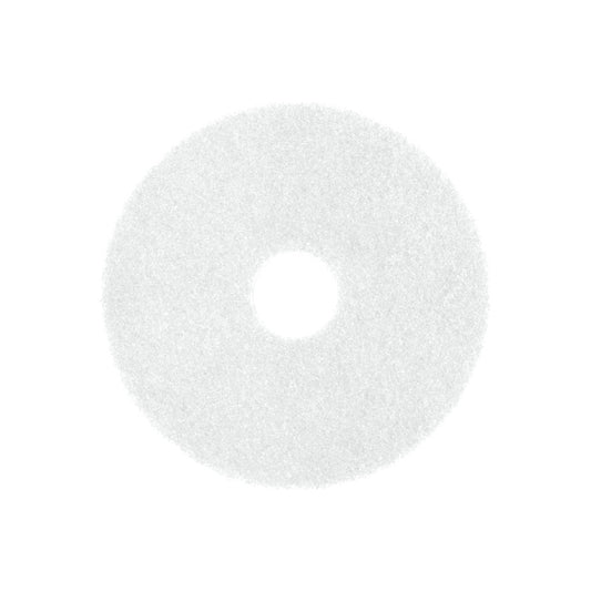 The Arcora SUPERPAD WHITE from Arcora International GmbH is a round, white, textured floor pad with a center hole for gentle cleaning of sensitive surfaces, shown from above on a white background.