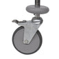 A gray steering wheel with Novocal shock discs (1 set = 4 pieces, 1 piece per package), metal bracket, and foot brake, attached to a metal rod - perfect as a sorting shelf trolley replacement from Novocal.