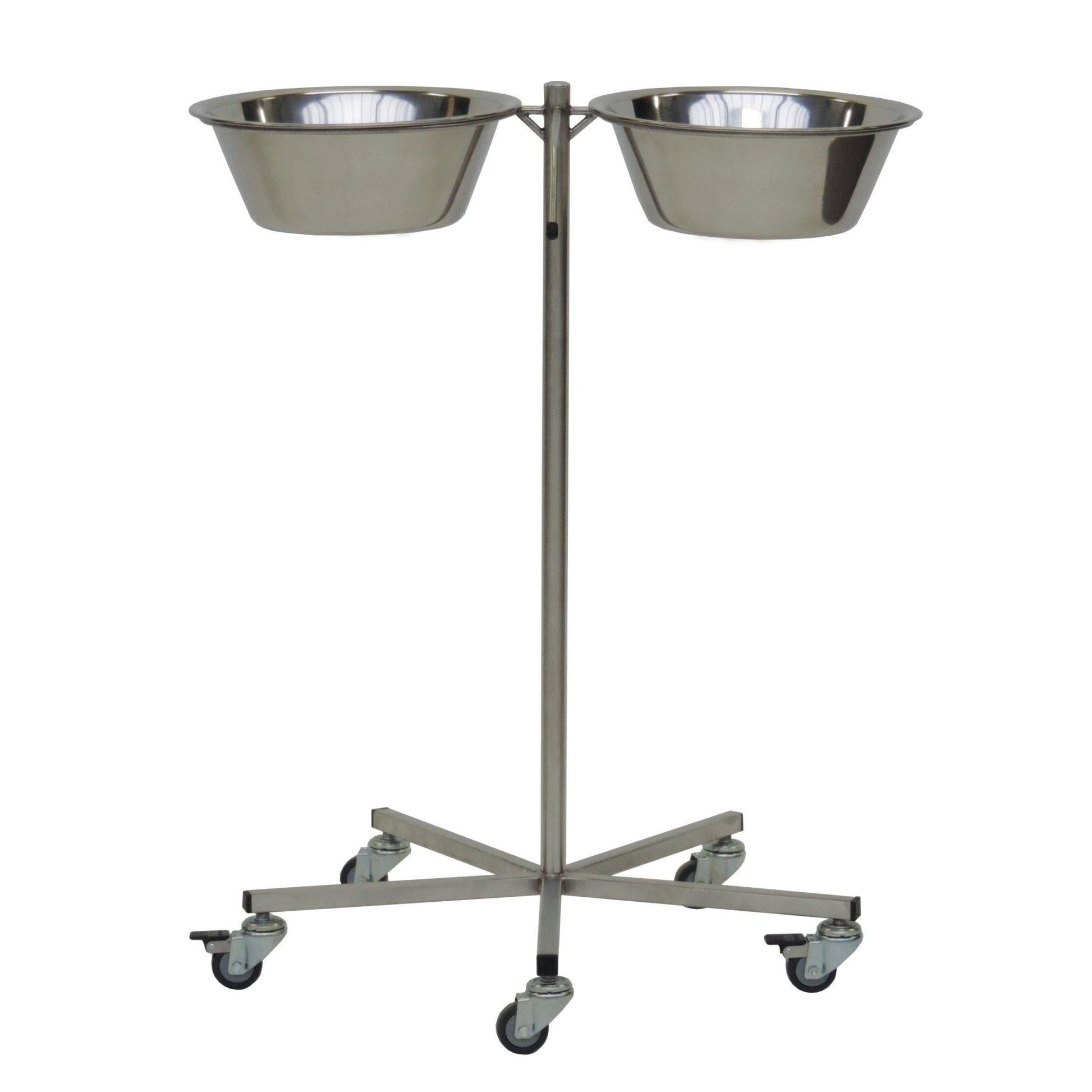 The Novocal bowl stand (700 x 600 x 800 mm) made of stainless steel offers two round bowls and stands on a stable base with five easy-running castors - perfect for gastronomy and maximum mobility.