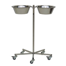 The Novocal bowl stand (700 x 600 x 800 mm) made of stainless steel offers two round bowls and stands on a stable base with five easy-running castors - perfect for gastronomy and maximum mobility.
