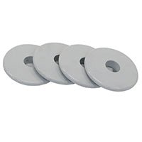 Four gray Novocal bumper discs for multipurpose vehicles (1 set = 4 pieces) by Novocal lie slightly overlapping on a white background. Each disc has a central hole, ideal as a spare part for your equipment.