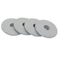 Four gray Novocal bumper discs for multipurpose carts (1 set = 4 pieces) from Novocal are arranged in a slightly overlapping pattern on a white background. Each disc has a central hole, making it ideal as a replacement part for your equipment.