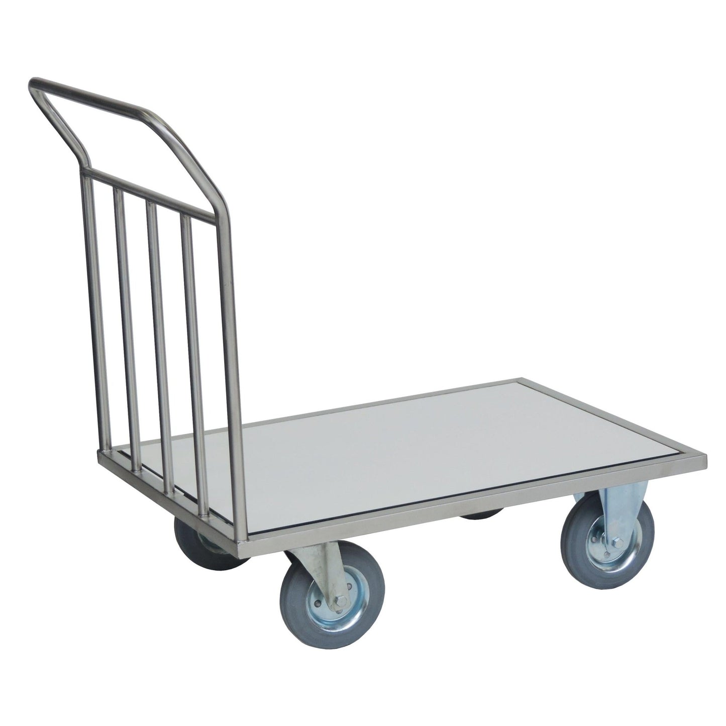 The Novocal front wall trolley features a stainless steel frame with fully welded pipe connections and is ideal for heavy-duty transport in industrial environments. Delivery is made as a single item (1 piece).