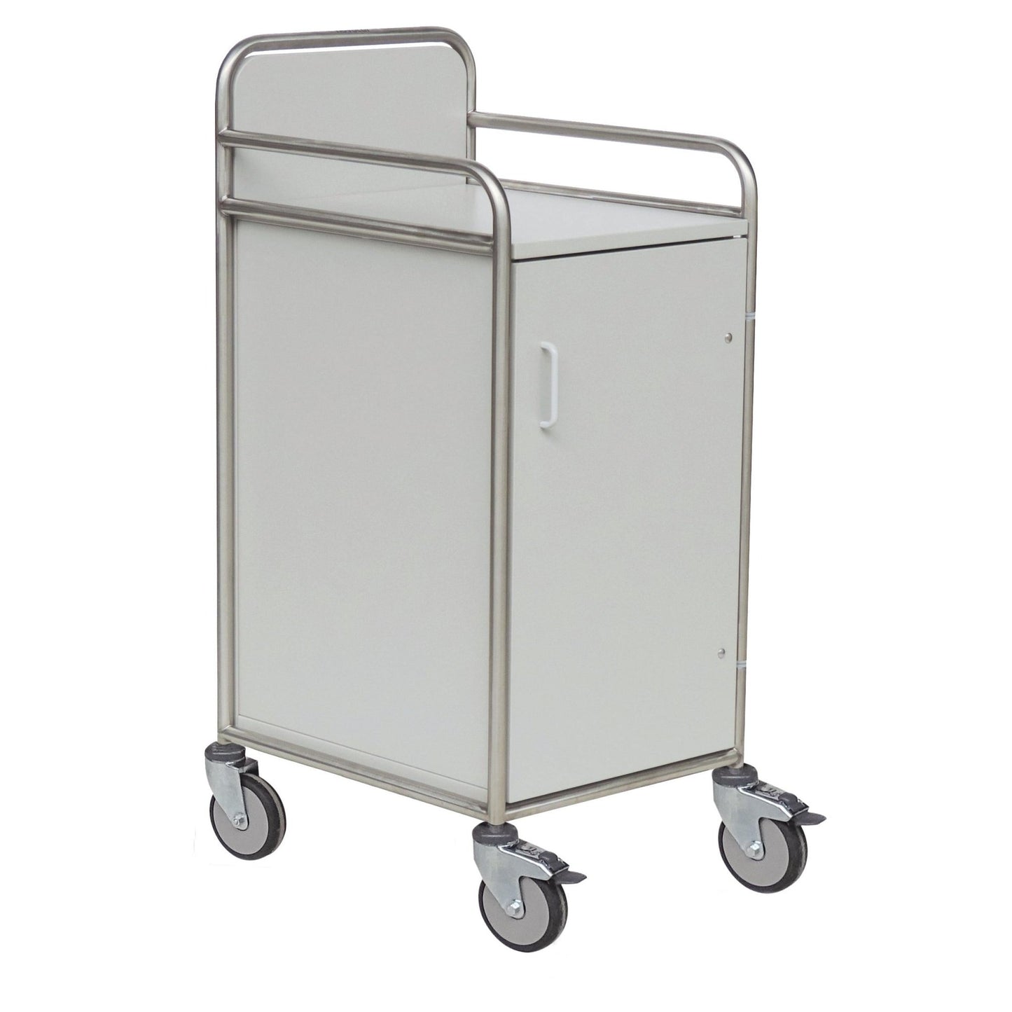 The Novocal station trolley frame made of stainless steel has welded tube connections all around and is ideal for flexible use and storage in hospitals.
