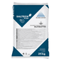 A white-blue 25 kg bag of "Saltech Plus Regenerating Salt Tablets" from Salinen Austria AG. The packaging displays the product name, brand, and detailed information about the water softening content in several languages.