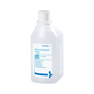 On a blue-white plastic bottle with the inscription "Schülke Thermosept BSK- 1 Liter," the lettering "Rinse Aid" for dental hygiene is highlighted. The label of Schülke & Mayr GmbH indicates its suitability for dental instruments and features a secure screw cap.