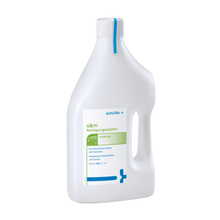 The Schülke s&m cleaning additive from Schülke & Mayr GmbH in the white 2-liter plastic bottle with a blue cap is labeled for cleaning floors and equipment. The handy bottle also serves as an effective surface disinfectant.