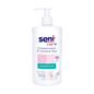 The 500 ml tube of Seni Care body lotion for dry skin by TZMO Deutschland GmbH contains 4% urea, trehalose, and allantoin to provide deep hydration to dry skin. This vegan formula is labeled in German and features a pump dispenser for easy application.