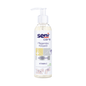 A 200-ml bottle of Seni Care Nourishing Body Oil from TZMO Deutschland GmbH with a pump dispenser and German label with a “+” symbol bears the inscription “Activation” and “Vitamin E”. This vegan-friendly oil is perfect for sensitive skin and provides essential moisture with its clear, liquid formula.