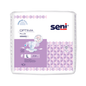 A package of Seni Optima Plus incontinence pads with waistband (size L) from TZMO Deutschland GmbH. The white packaging with purple accents contains 10 pieces and clearly displays brand and product information on the front.