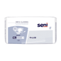A pack of Seni Classic incontinence briefs from TZMO Deutschland GmbH in sizes S-L, predominantly white with blue and gray accents, features absorbency symbols, brand logo, superabsorbent core, and contains 30 pieces for bladder weakness (level 4).