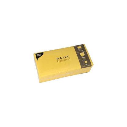 An eco-friendly table decoration is offered by the yellow napkins from the "DAILY Collection" by PAPSTAR GmbH. The FSC-certified napkins have the size 24x24 cm, with 150 pieces per pack, and feature a practical quarter fold.