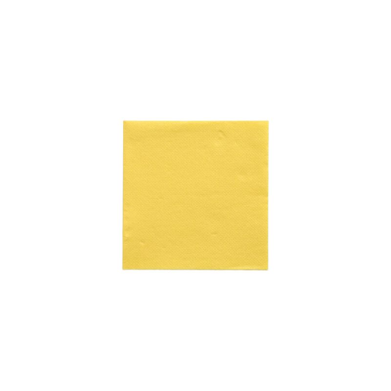 A single napkin from the PAPSTAR "DAILY Collection" by PAPSTAR GmbH is centered against a white background. This square napkin in the format 24 cm x 24 cm is an example of sustainable table decoration and has a slightly textured surface in plain yellow.