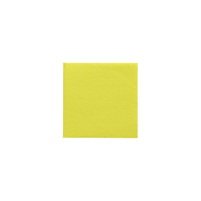 A single bright yellow square, reminiscent of a sheet of paper, is centered on a white background, offering an unexpected yet delightful contrast that complements any sustainable table decoration. This vibrant look is achieved with the PAPSTAR napkins 1/4-fold (24 cm x 24 cm) from the "DAILY Collection" by PAPSTAR GmbH.