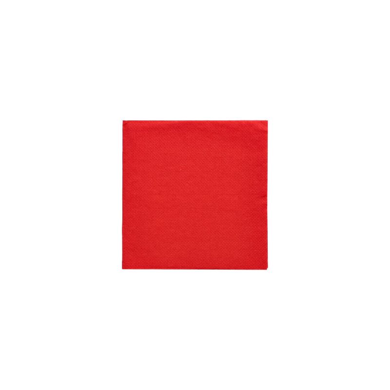 A PAPSTAR napkin from the "DAILY Collection" with dimensions 24 x 24 cm, folded to 1/4 size, stands on a simple white background. This square red napkin, manufactured by PAPSTAR GmbH, appears to be FSC-certified and is made of paper with a uniform red color and a smooth texture across the entire surface, ideal for eco-friendly table decorations.