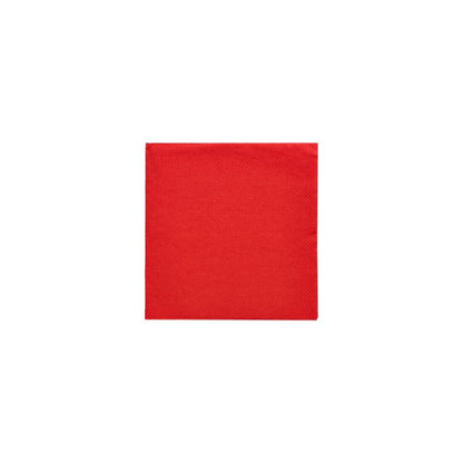 A PAPSTAR napkin from the "DAILY Collection" with dimensions 24 x 24 cm, folded to 1/4 size, stands on a simple white background. This square red napkin, manufactured by PAPSTAR GmbH, appears to be FSC-certified and is made of paper with a uniform red color and a smooth texture across the entire surface, ideal for eco-friendly table decorations.