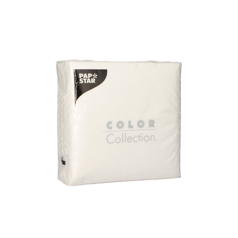 A sealed pack of PAPSTAR 100 napkins, 1-ply 1/4-fold 33 cm x 33 cm from PAPSTAR GmbH is depicted against a plain white background.