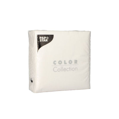 A sealed pack of PAPSTAR 100 napkins, 1-ply 1/4-fold 33 cm x 33 cm from PAPSTAR GmbH is depicted against a plain white background.