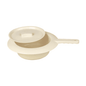 Against a white background, the Servoprax plastic bedpan - 300 x 80 mm from Servoprax GmbH is depicted. It consists of a beige polypropylene structure with a lid and handle. The lid is slightly open, offering a view into the interior of the bedpan, highlighting its simple and functional design.