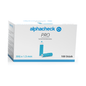 A box labeled 'Alphacheck PRO safety lancets, various sizes' by Berger Med GmbH, containing 100 safety lancets for blood sugar tests in diabetics. The packaging shows a blue lancet and the specification '30G x 1.5 mm', ideal for capillary blood collection.