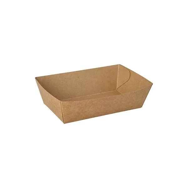 The PAPSTAR 50 snack trays, cardboard "pure" - brown by PAPSTAR GmbH are sustainable, uncoated disposable trays with slanted sides and are ideal as eco-friendly snack trays; pictured here empty against a white background.