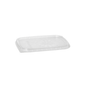 Transparent rectangular lid with rounded corners and a floral pattern in the center, ideal as a Starpak lid for PP packaging cups for practical takeaway catering containers.