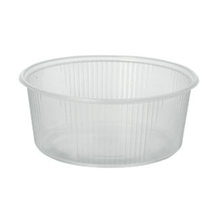 The Starpak packaging cup is a round, transparent plastic container with a capacity of 200 ml and vertical grooves, ideal for storing or transporting food. Available in packs of 100 pieces.