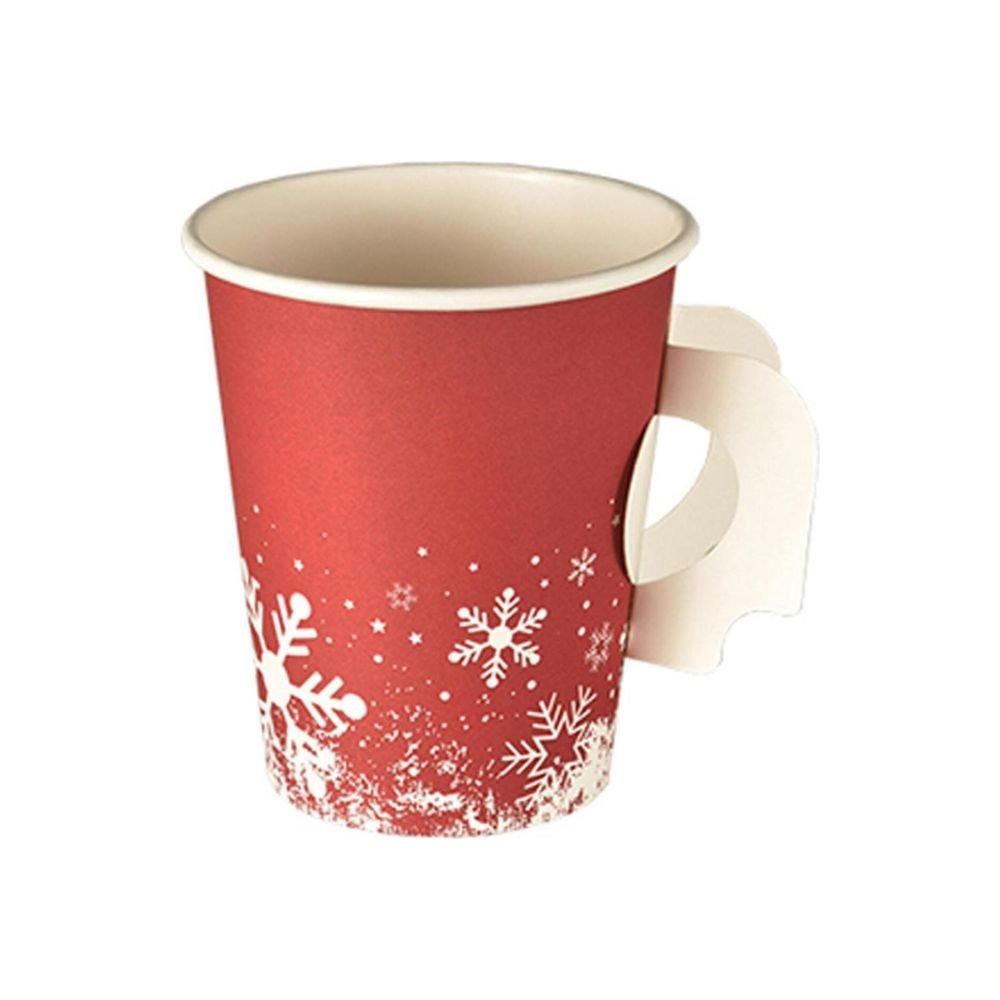 The Starpak "Winter Time" mug with handle, in red with snowflake pattern, is perfect for your hot drinks. Available in a pack of 50 pieces.