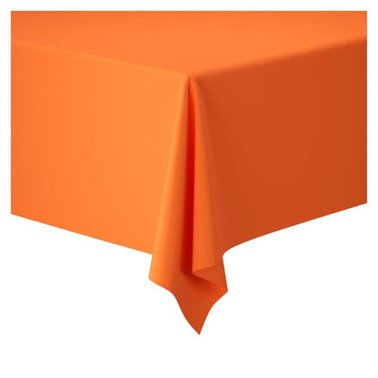 An orange Dunicel tablecloth roll (1.18 m x 25 m) by Duni GmbH covers a rectangular table with a hanging corner against a white background – perfect for flexible table decoration at large events.