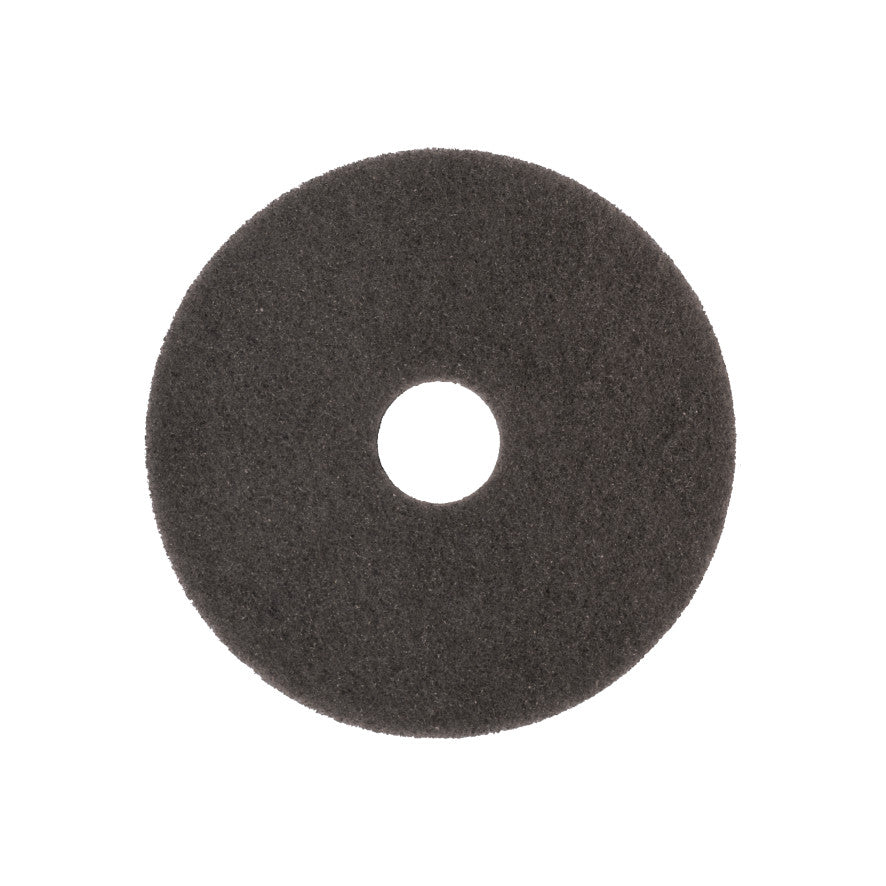 A round, flat, black Arcora Superpad Dark Brown dry base cleaning on insensitive coverings from Arcora International GmbH with a small hole in the middle is depicted on a white background.