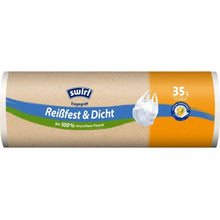 The Swirl carrying handle garbage bag 35 l Tear-resistant & Leak-proof (15 bags/roll) from Melitta Europa GmbH & Co. KG is delivered in an environmentally friendly packaging made of 100% recycled plastic for sustainable waste disposal.