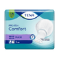 Packaging for TENA Comfort Maxi incontinence pads, contains 34 pads. The design features a blue-purple color scheme with an image of the incontinence pad on the right side, as well as symbols indicating absorbency and product benefits.